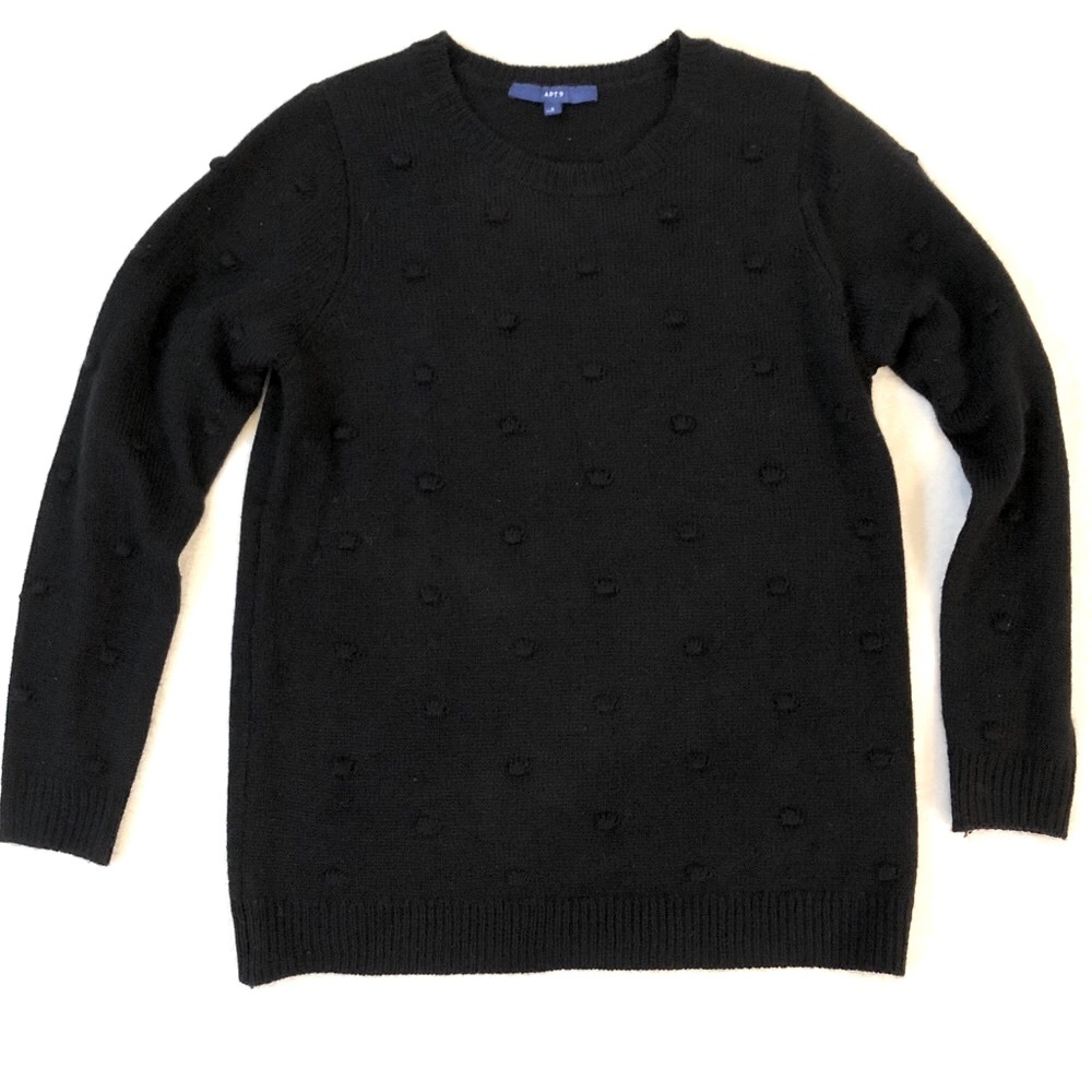 Apt 9 Black Raised Polka Dot Crew Neck Sweater Small